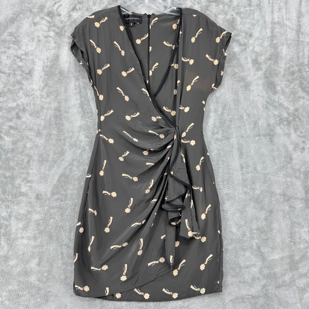 Anthropologie Corey Lynn Calter Dress 2 Silk Faux Wrap Floral Romantic‎ Drape
